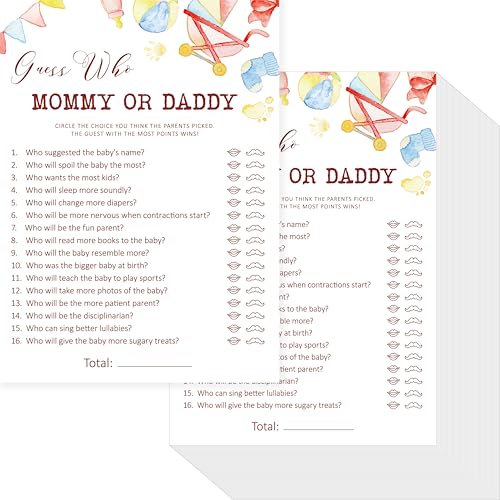 Gethelud 55PCS Baby Shower Spiele, Rate mal, wer Mama oder Papa ist Spielkarten, Lustige Baby Shower Party Spiele, Geschlechtsneutral für Mädchen oder Jungen von Gethelud