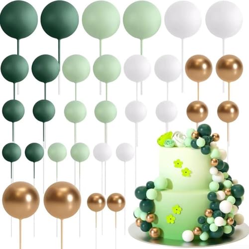 Gettimore Cake Balls Decoration 32 Pcs Decoration Ball Set Cupcake Mini Balloon Cake Balls for Cake Deco Birthday Party Wedding (Grün) von Gettimore