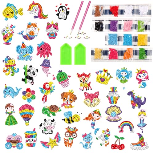 Getyjoe Diamond Painting Aufkleber, 60 Stück Kinder Sticker Kit für Erwachsene Anfänger DIY Tiermalerei - Geburtstag Geschenke für Jungen und Mädchen von Getyjoe