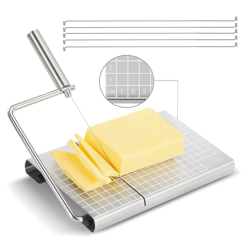Gevvnss Auswechselbarer Käseschneider aus Edelstahl,Käsehobel mit Brett und Messgitter,mit 5 Extra Drähten für Blockkäse,Butter und Käse Gevvnss Auswechselbarer Käseschneider aus Edelstahl,Käsehobel mit Brett und Messgitter,mit 5 Extra Drähten für Blockkäse,Butter und Käse von Gevvnss