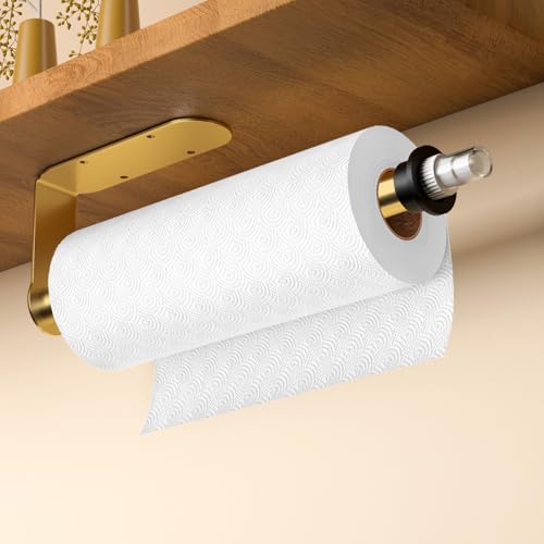 Gewtur Küchenrollenhalter mit Sprühflasche, Küchenrollenhalter unter dem Schrank mit Sprühgerät in der Mitte, wandmontierter Küchenrollenpapierhalter für Küche und Badezimmer, Edelstahl Gold Gewtur Küchenrollenhalter mit Sprühflasche, Küchenrollenhalter unter dem Schrank mit Sprühgerät in der Mitte, wandmontierter Küchenrollenpapierhalter für Küche und Badezimmer, Edelstahl Gold von Gewtur