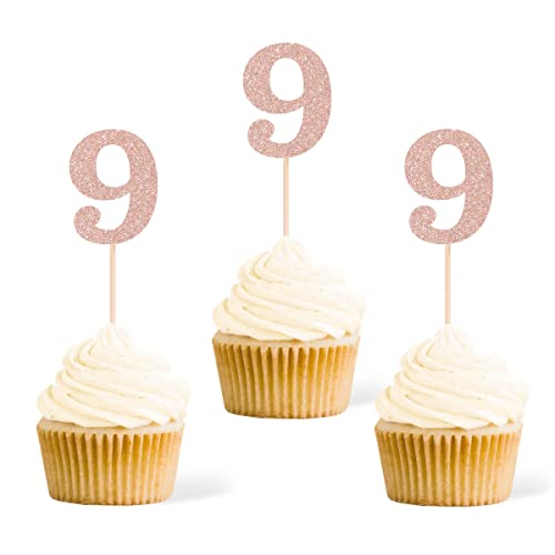 Gexolenu 24 Stück Roségold, doppelseitige Cupcake-Topper zum 9. Geburtstag, Glitzer, Alter Neun Kuchenspieße, Dekoration, Neunte Happy Birthday, Party-Dekorationen, Babyparty, Jahrestag, Partyzubehör Gexolenu 24 Stück Roségold, doppelseitige Cupcake-Topper zum 9. Geburtstag, Glitzer, Alter Neun Kuchenspieße, Dekoration, Neunte Happy Birthday, Party-Dekorationen, Babyparty, Jahrestag, Partyzubehör von Gexolenu