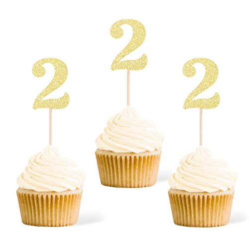 Gexolenu 24 Stück goldene doppelseitige Cupcake-Topper zum 2. Geburtstag, Glitzer, Alter zwei Kuchenspieße, Dekoration für zweite Geburtstagsparty, Babyparty, Jahrestag, Partyzubehör Gexolenu 24 Stück goldene doppelseitige Cupcake-Topper zum 2. Geburtstag, Glitzer, Alter zwei Kuchenspieße, Dekoration für zweite Geburtstagsparty, Babyparty, Jahrestag, Partyzubehör von Gexolenu