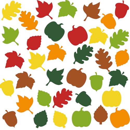 Geyee Pinnwand-Dekorationen, bunte Kürbisblätter, Eicheln, Ausschnitte, Herbst-Klassenzimmer-Dekorationen, Erntedankfest, Dekoration für Kinder, Schule, Pinnwand, 14 cm, 108 Stück von Geyee