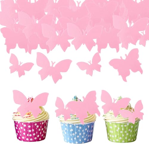 Gfamous Essbare Tortendeko Schmetterlinge Cupcake Topper 48 Stück Rosa Schmetterlinge Kuchen Deko,Schmetterling Esspapier Tortendeko Essbar,Cupcake Topper für Hochzeit Geburtstag von Gfamous