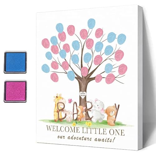 Ggjgrpx Babyparty Fingerabdruck Baum, niedliche Tiere Thema Lustiges Babyparty Gästebuch Party Spiel, Geschlechtsoffenbarung Andenken, besondere bedeutungsvolle Leinwanddekoration Ggjgrpx Babyparty Fingerabdruck Baum, niedliche Tiere Thema Lustiges Babyparty Gästebuch Party Spiel, Geschlechtsoffenbarung Andenken, besondere bedeutungsvolle Leinwanddekoration von Ggjgrpx