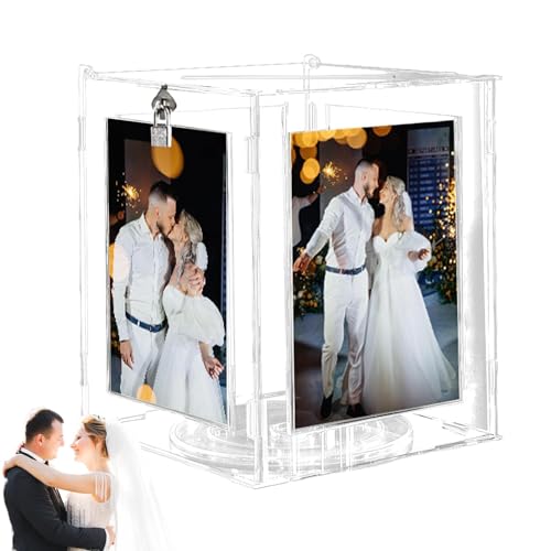 Acryl Kartenbox, Acryl Drehbar Bilderrahmen Box, Klar Hochzeit Umschlag Geldkarte Box für Hochzeitsempfang, Dusche, SRU1 5SBS01LG2C0IFM von Ghjkldha