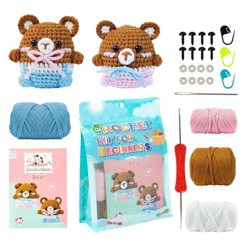 Ghjkldha Bear Craft Crochet Kit, Self Made Knitting Set with Plush Animal Pair, Beginning Yarn Bundle, Hook Tool Included, Illustrated Guide Booklet, Ideal for Birthday Surprise, Holiday Present Ghjkldha Bear Craft Crochet Kit, Self Made Knitting Set with Plush Animal Pair, Beginning Yarn Bundle, Hook Tool Included, Illustrated Guide Booklet, Ideal for Birthday Surprise, Holiday Present von Ghjkldha