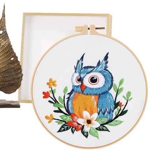 Ghjkldha Beginner Embroidery Kit, Owl Design Set, Adult Sewing Craft, Holiday Home Decoration, Complete Thread and Hoop Supplies, Classic Needlework Project, Instruction Included, Gift for Builder von Ghjkldha
