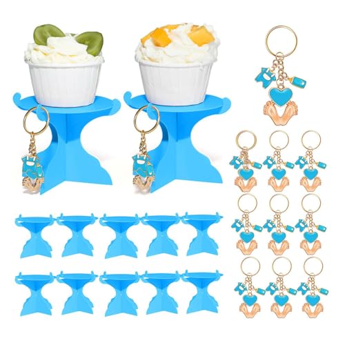 Ghjkldha Cupcake-Ständer-Set – Fuß-Schlüsselanhänger, Cupcake-Halter, 12 x Dessertständer, niedliche Schlüsselanhänger, Cupcake-Präsentationsständer, Geschlechtsoffenbarung, Schlüsselanhänger-Set von Ghjkldha