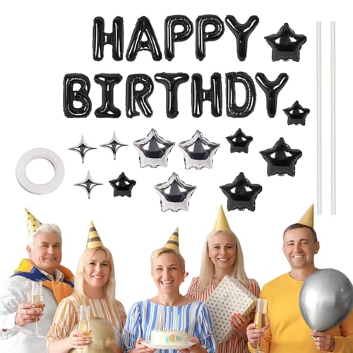 Ghjkldha Happy Birthday Schild,Happy Birthday Folienballons,Partyschild mit Buchstaben und Sternen | Aufblasbare Partydekoration, Buchstaben und Sternballons, Geburtstagsparty-Set für Jungen, Mädchen, von Ghjkldha