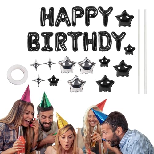 Ghjkldha Happy Birthday-Schild – Banner mit Buchstaben, Sternballons, aufblasbare Party-Dekoration, Buchstaben und Sternballons, Geburtstagsparty-Set für Jungen, Mädchen, Frauen, Männer von Ghjkldha