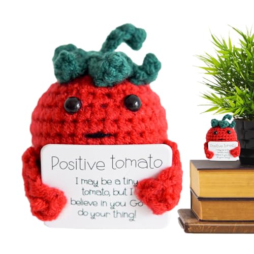 Ghjkldha Inspirierende Tomate gestrickt | Handgefertigtes positives Strickspielzeug mit inspirierender Karte, niedliche emotionale Unterstützung, Emotionsspielzeug für Ermutigung, Party, Zuhause von Ghjkldha