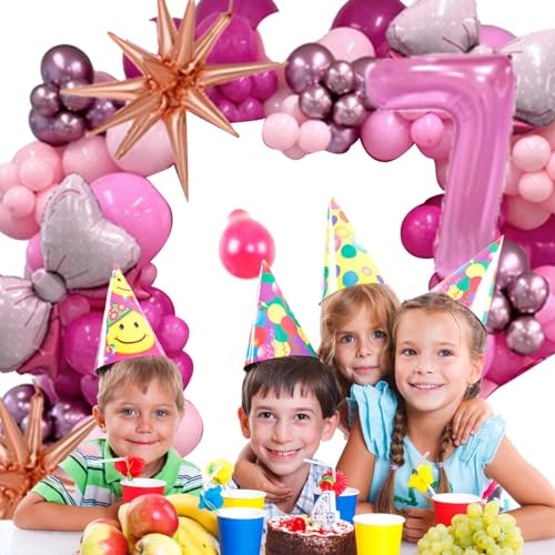 Ghjkldha Rosa Geburtstagsdekorationen, rosa Latexballons-Set,Schleife Zahlen Geburtstagsdekorationen Latex Set | Rosafarbene Rosen-Ballonschleife, Folien-Zahlen-Latex-Luftballons, von Ghjkldha