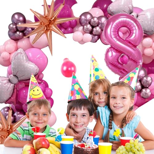 Ghjkldha Rosa Partyballons,Rosa Ballon-Geburtstagsparty-Set - Rosa Schleife-Zahlen-Partyballons | Geburtstagsparty-Set, Happy Birthday-Ballon-Party-Dekoration, rosa Rosen-Ballon-Schleifenfolie von Ghjkldha