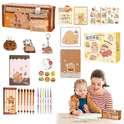 Ghjkldha Tier-Schreibwaren-Set, großes Fassungsvermögen, mehrschichtiges Federmäppchen, komplettes Schulbedarf-Set, 22 x 10 x 6 cm, inklusive Notizbüchern, Haftnotizen, ideal für Schüler von Ghjkldha
