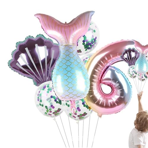 Meerjungfrau Geburtstag Party Dekorationen | Funkelnde Meeresballons Set - Schimmernde Meerjungfrau Schwanz Folienballons Unterwasser Motto Ballons für Mädchen 7 Stück Geburtstag Party Supplies von Ghjkldha