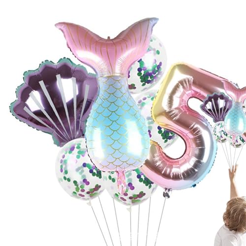 Meerjungfrauenschwanz-Luftballons, Meerjungfrauen-Geburtstagsdekorationsballons, skurrile Meerjungfrauen-Dekorationsballons, Folien-Unterwasserballons für Mädchen, 7 Stück Geburtstagsparty-Dekoratione von Ghjkldha