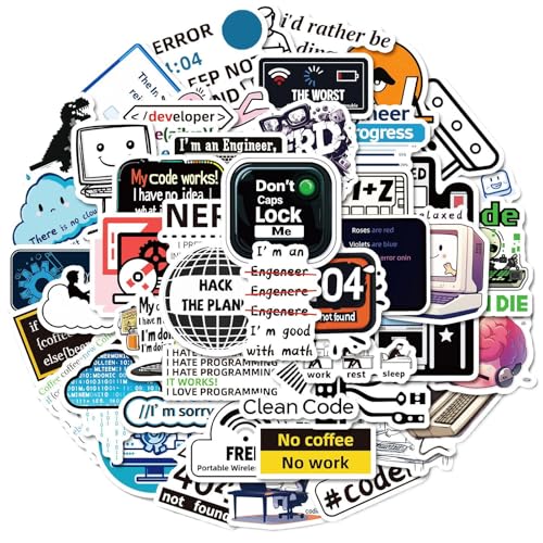 Programming Stickers, Laptop Decals, 50-Piece Waterproof Funny Graffiti Set, Cute Decorative Fashionable Pc Labels for Students and Programmers, Multicolor, 2.05x1.79 Inches Programming Stickers, Laptop Decals, 50-Piece Waterproof Funny Graffiti Set, Cute Decorative Fashionable Pc Labels for Students and Programmers, Multicolor, 2.05x1.79 Inches von Ghjkldha