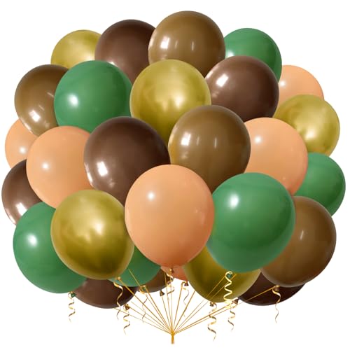 100 Stück Luftballons Grün Braun, 12 Zoll Grüne Gold Luftballons,Metallic Gold Partyballons Helium Ballons für Geburtstag Hochzeit Babyparty Deko Dschungel Safari von Ghoietv