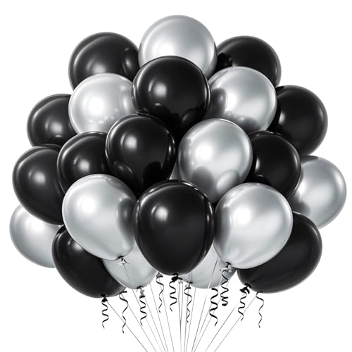 100 Stück Luftballons Schwarz Silber,Schwarz Latex Luftballons Silber Ballons,Luftballon Helium für Geburtstag Hochzeit Neujahr Baby Shower Jahrestag Party Dekoration von Ghoietv