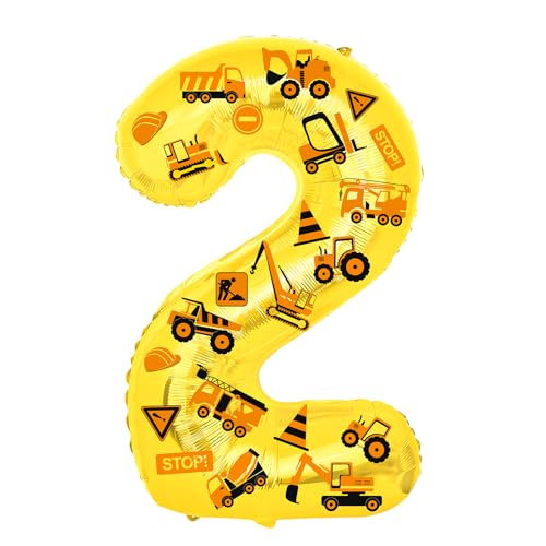 Bagger Luftballon 2. Geburtstag,32 Zoll Bagger Folienballon,Bagger Deko Zahlen 2 Ballon für Jungen Baustelle Thema Party Baustelle Geburtstag Deko von Ghoietv