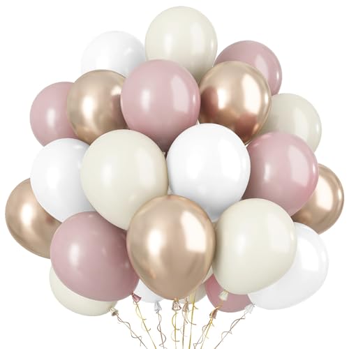 Luftballons Rosa Beige,60 Stück Beige Weiß Helium Luftballons,12 Zoll Champagner Gold Ballons mit Band für Mädchen Geburtstag Hochzeit Babyparty Graduierung Party Dekoration von Ghoietv
