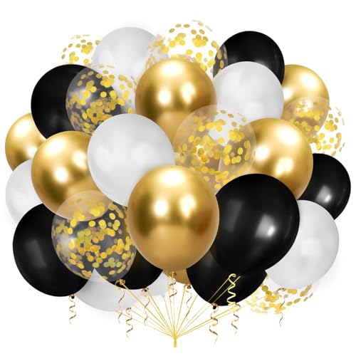 Luftballons Schwarz Gold Weiß 100 Stück,Gold Konfetti Luftballons,Goldene Luftballons,Party Latex Luftballons Helium Ballons mit 2 Rollen Band für Ballongirlande Hochzeit Abschlussfeier Party Deko von Ghoietv