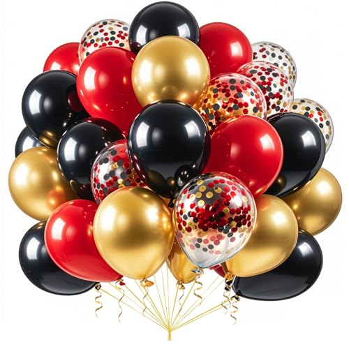 Luftballons Schwarz Rot Gold 100 Stück,Schwarz Gold und RotKonfetti Luftballons,12 Zoll Luftballons Rot für Jungen Mädchen Geburtstag Verlobung Partyballon Deko Abschlussfeier Silvester Deko von Ghoietv