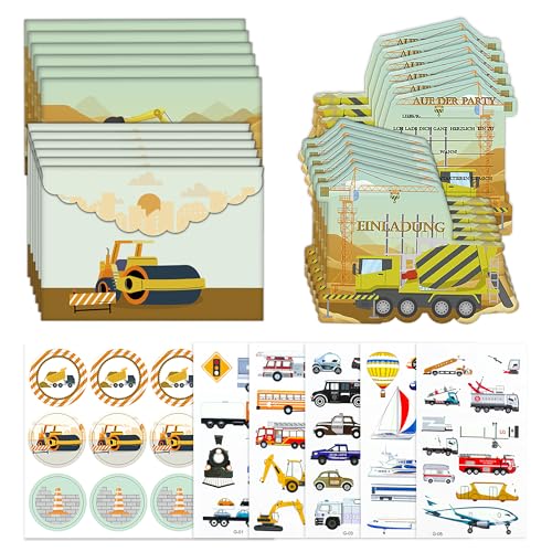Ghope 12 Einladungskarten Kindergeburtstag Mädchen Junge Baufahrzeug Einladung zum Geburtstag mit Umschlägen und Aufklebern, 4 Fahrzeug Tattoo Set Geburtstagseinladungen Geburtstagsfeier Kinderparty Ghope 12 Einladungskarten Kindergeburtstag Mädchen Junge Baufahrzeug Einladung zum Geburtstag mit Umschlägen und Aufklebern, 4 Fahrzeug Tattoo Set Geburtstagseinladungen Geburtstagsfeier Kinderparty von Ghope