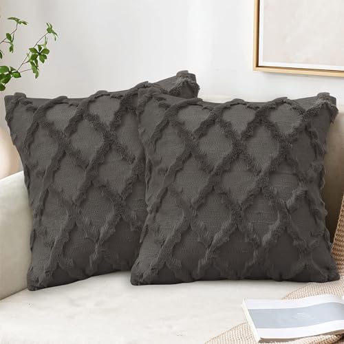 Ghope 2er Set Wolle Kissenbezüge Samt Fellkissen Sofakissen Weich Couchkissen Zierkissenbezug mit Verstecktem Reißverschluss Kissenhülle für Sofa Schlafzimmer Wohnzimmer von Ghope