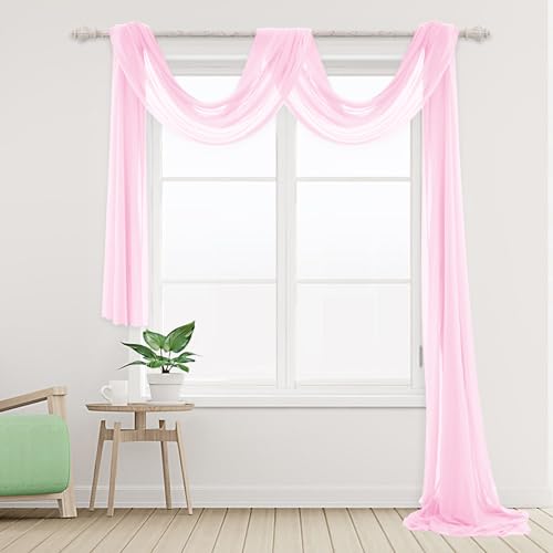 Ghope Querbehang Freihanddeko Transparent, 150 x 600cm Gardinen Voile Vorhang Deko Hochzeitsbogen Tüll für Fotografie Hochzeit Party Geburtstag Taufe Himmelbett von Ghope