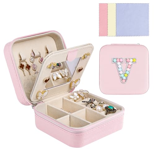 Ghope Schmuckkästchen Reise mit Spiegel, Klein Schmuck-Reiseetui mit initiale Schmuckkasten tragbar Schmuckschatulle Schmuckkoffer Schmucketui Jewelry Box für Damen Mädchen Geschenk Ghope Schmuckkästchen Reise mit Spiegel, Klein Schmuck-Reiseetui mit initiale Schmuckkasten tragbar Schmuckschatulle Schmuckkoffer Schmucketui Jewelry Box für Damen Mädchen Geschenk von Ghope