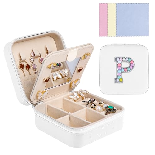 Ghope Schmuckkästchen Reise mit Spiegel, Klein Schmuck-Reiseetui mit initiale Schmuckkasten tragbar Schmuckschatulle Schmuckkoffer Schmucketui Jewelry Box für Damen Mädchen Geschenk Ghope Schmuckkästchen Reise mit Spiegel, Klein Schmuck-Reiseetui mit initiale Schmuckkasten tragbar Schmuckschatulle Schmuckkoffer Schmucketui Jewelry Box für Damen Mädchen Geschenk von Ghope