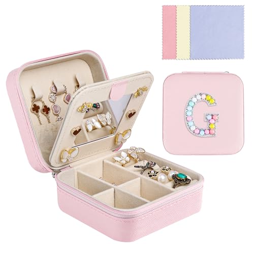 Ghope Schmuckkästchen Reise mit Spiegel, Klein Schmuck-Reiseetui mit initiale Schmuckkasten tragbar Schmuckschatulle Schmuckkoffer Schmucketui Jewelry Box für Damen Mädchen Geschenk Ghope Schmuckkästchen Reise mit Spiegel, Klein Schmuck-Reiseetui mit initiale Schmuckkasten tragbar Schmuckschatulle Schmuckkoffer Schmucketui Jewelry Box für Damen Mädchen Geschenk von Ghope