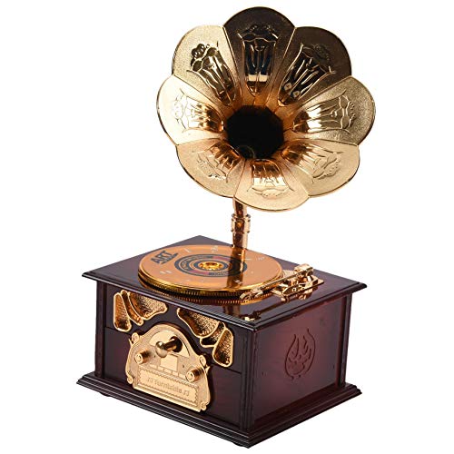 Ghulumn Klassische Spieluhr in Form eines Grammophons in Handform mit Bewegung in Form einer Musikbox DIY romantische Weihnachten Drop-Farbe aus Holz von Ghulumn