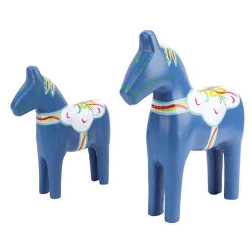 Handbemalte Schwedische Holzpferdfigur, Skandinavische Dala -Pferdestatuen für Zuhause, Hochzeitsornamente (Blau) von Ghzste