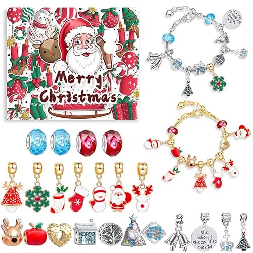 Weihnachts-Adventskalender-Armbänder 2025 für Frauen und Mädchen, 24-Tage-Feiertags-Countdown-Kalender, DIY-Schmuckherstellungsset mit 2 verstellbaren Armbändern, geschenk von Ghzste