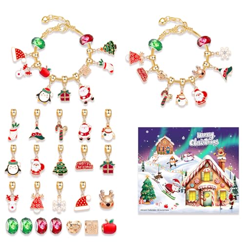 Weihnachts-Adventskalender-Armbänder 2025 für Frauen und Mädchen, 24-Tage-Feiertags-Countdown-Kalender, DIY-Schmuckherstellungsset mit 2 verstellbaren Armbändern, geschenk von Ghzste