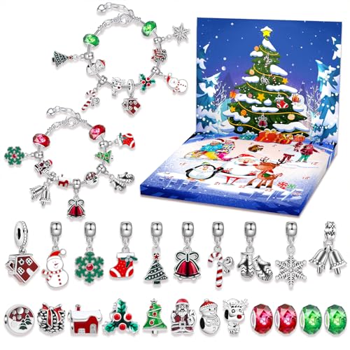 Weihnachts-Adventskalender-Armbänder 2025 für Frauen und Mädchen, 24-Tage-Feiertags-Countdown-Kalender, DIY-Schmuckherstellungsset mit 2 verstellbaren Armbändern, geschenk von Ghzste