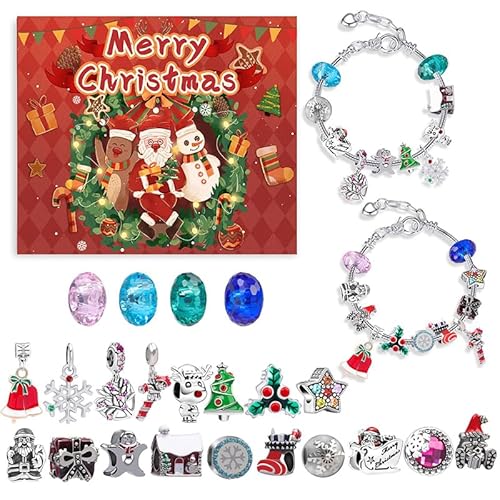 Weihnachts-Adventskalender-Armbänder 2025 für Frauen und Mädchen, 24-Tage-Feiertags-Countdown-Kalender, DIY-Schmuckherstellungsset mit 2 verstellbaren Armbändern, geschenk von Ghzste
