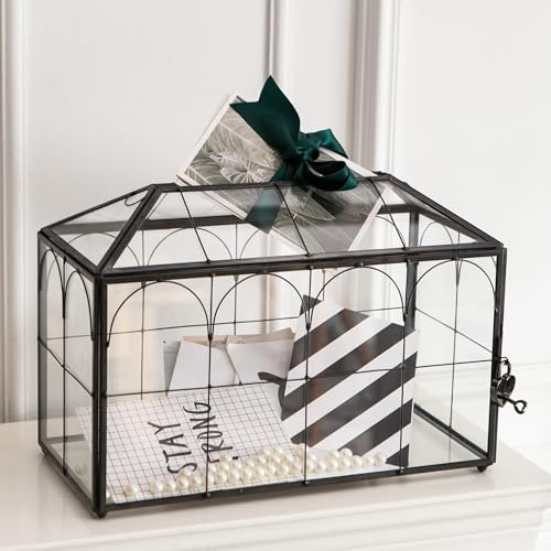 Giadun Hochzeitskartenbox mit Schlitz, 32,6 cm große Glaskarten-Boxen für Empfang, schwarzer geometrischer Halter, transparente dekorative Aufbewahrungsbox mit Schloss für Babyparty, Geburtstagsfeier, Giadun Hochzeitskartenbox mit Schlitz, 32,6 cm große Glaskarten-Boxen für Empfang, schwarzer geometrischer Halter, transparente dekorative Aufbewahrungsbox mit Schloss für Babyparty, Geburtstagsfeier, von Giadun