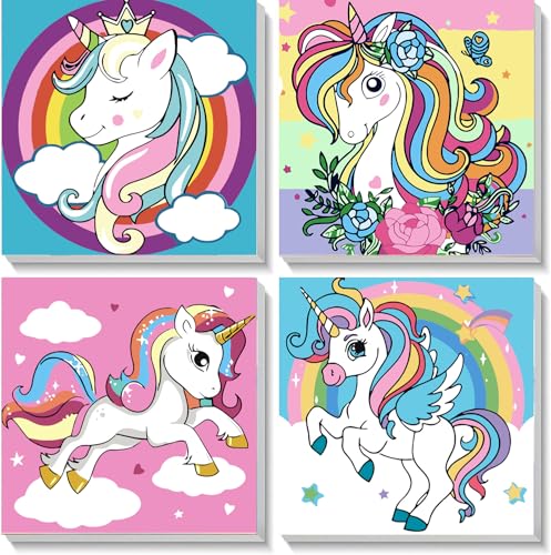 4 Stück Einhorn Malen Nach Zahlen Kinder mit Rahmen, Malen Nach Zahlen ab 7 Jahre Mädchen, Einhörnern Malen Nach Zahlen für Kinder ab 5 7 9 Jahren als Geschenk (20x20cm) von Giahism