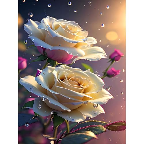 Blume Diamond Painting Erwachsene, Rose 5D Diamond Painting Bilder, DIY Diamant Kunst Malerei Stickerei Set Kreuzstich Bilder Home Wand Dekor (30x40cm) von Giahism