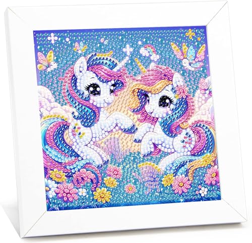 Einhorn Diamond Painting Kinder Mit Rahmen, Diamant Painting Bilder Einhorns, Tiere Diamond Painting Kinder ab 4-6-8 Jahre, Diamant Bilder Arts Craft für Home Wand Decor(17,5x17,5cm) von Giahism