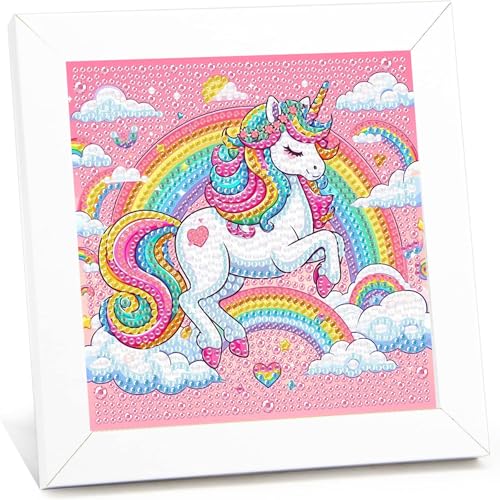 Einhorn Diamond Painting Kinder mit Rahmen-Diamant Painting Bilder Einhorn, Tiere Diamond Painting Kinder ab 4-6-8-10 Jahre Arts Craft für Home Wand Decor (17,5x17,5cm) von Giahism