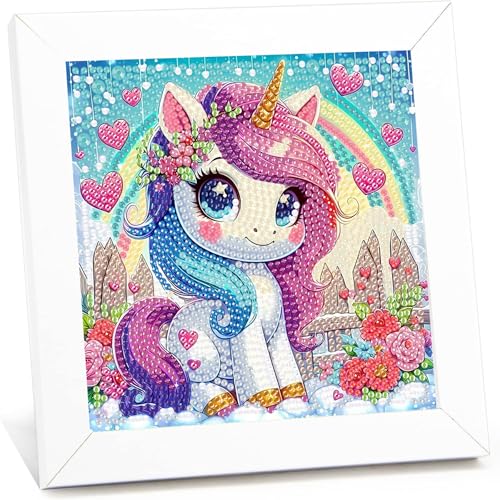 Einhorn Diamond Painting Kinder mit Rahmen-Diamant Painting Bilder Einhorn, Tiere Diamond Painting Kinder ab 4-6-8-10 Jahre Arts Craft für Home Wand Decor (17,5x17,5cm) von Giahism
