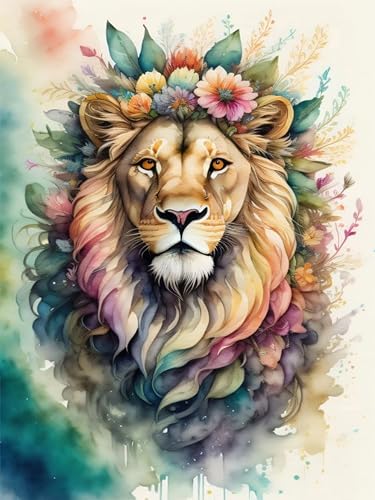 Giahism Löwe Malen Nach Zahlen Erwachsene-Löwe Malen Nach Zahlen Mit Pinseln und Acrylfarbe,DIY Set Basteln Erwachsene mit Pinseln und Acrylfarben für Home Decor(Rahmenlos,30x40cm) von Giahism