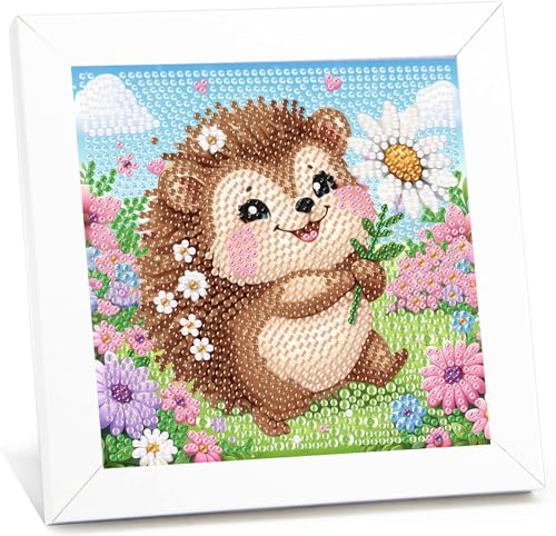 Igel Diamond Painting Kinder Mit Rahmen, Diamant Painting Bilder Igel, Tiere Diamond Painting Kinder ab 4-6-8 Jahre, Diamant Art Craft für Home Wand Decor(17,5x17,5cm) von Giahism