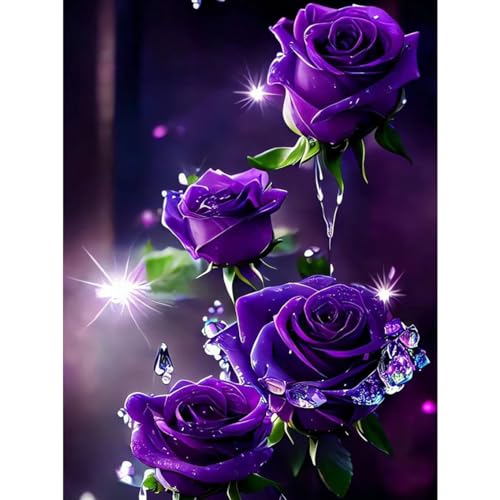 Rose Diamond Painting Erwachsene-Violett Rose Diamant Painting Bilder Erwachsene, Roses Diamond-Painting Arts Craft für Home Wand Decor (30x40cm) von Giahism